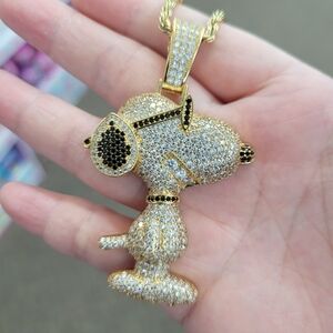 Brand New Snoopy Gold Stainless Steel Rhinestone Necklace